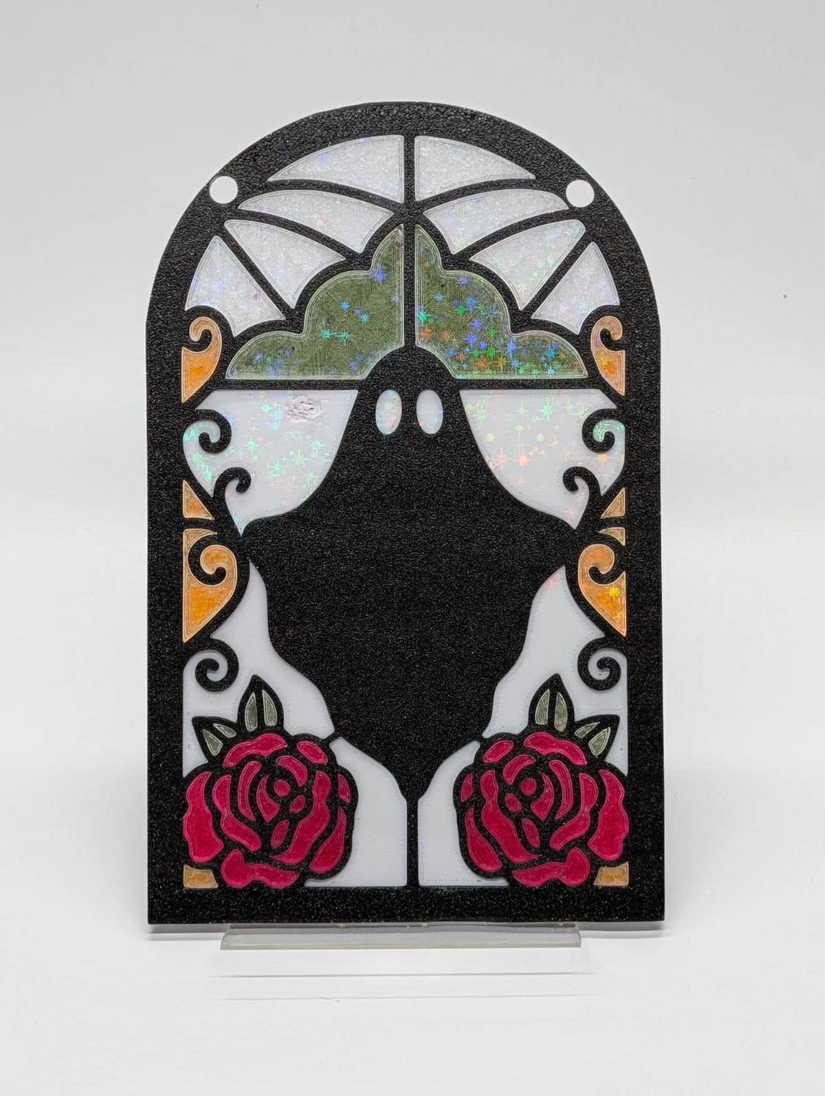 Ghost & Roses Sun Catcher – 3D Printed Faux Stained Glass Window Charm