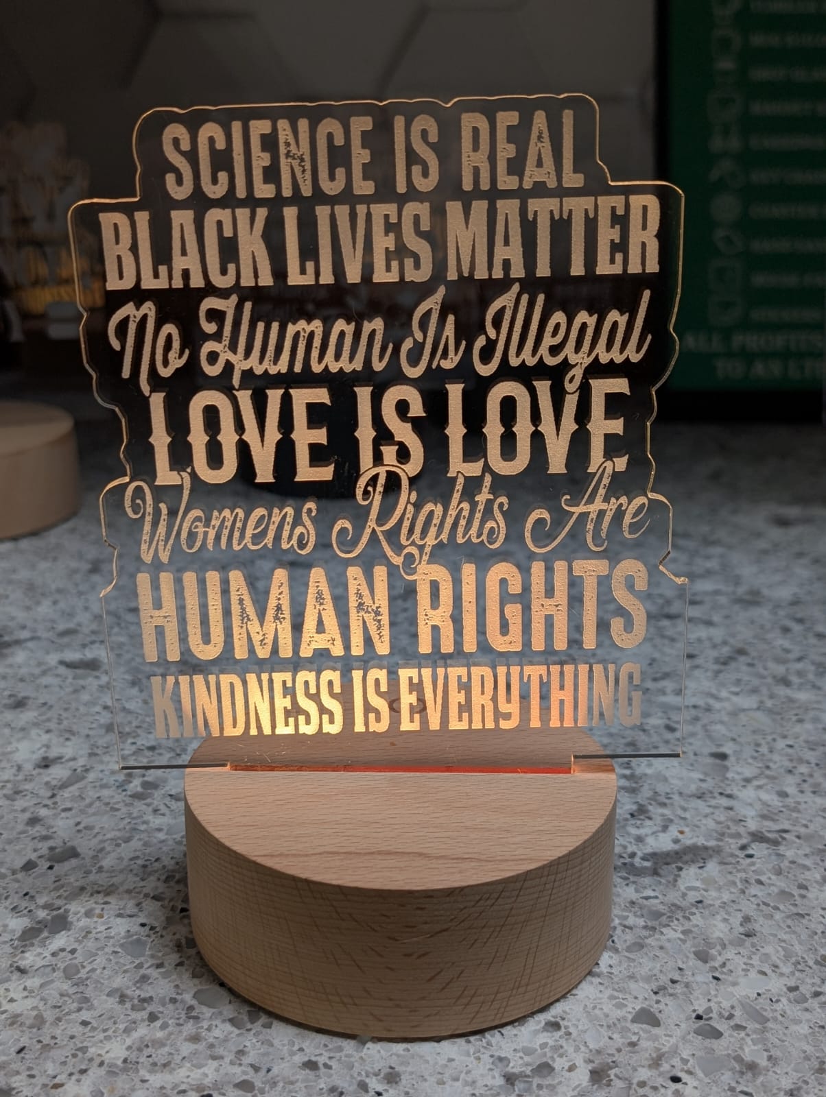 Acrylic sign with LED base