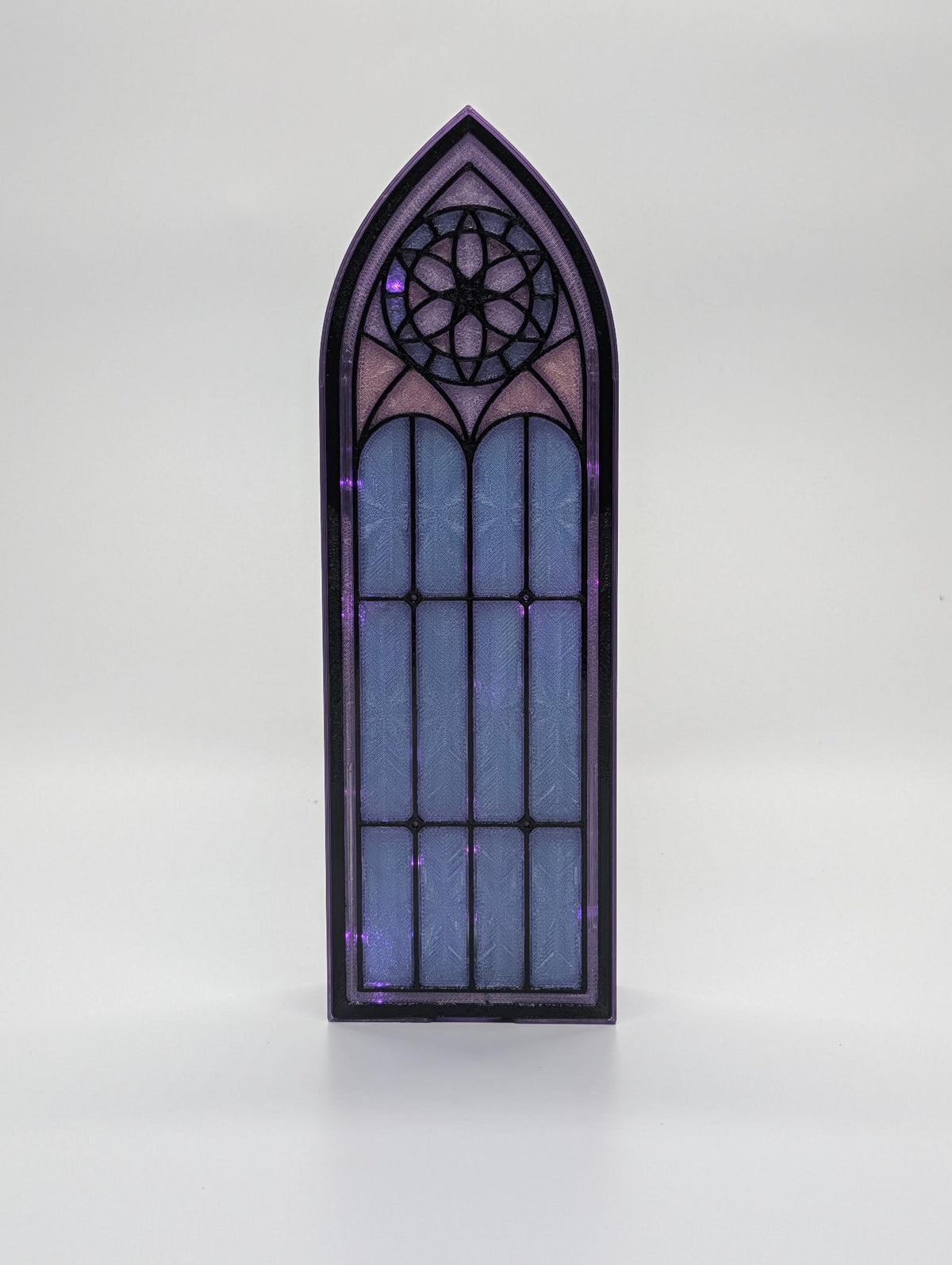 ✨ Cathedral Glow Book Nook — Faux Stained Glass 3D Printed Gothic Window Light (Purple Rose Edition)
